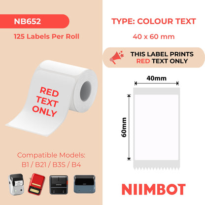 NIIMBOT - B Range - 40x60mm - White Red Text - 125 Labels