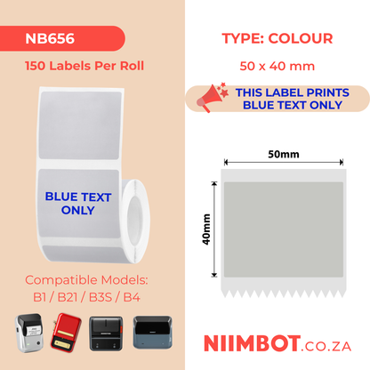 NB656 - NIIMBOT - B1 / B21 / B3S / B4 - T50X40 - 150 ÉTIQUETTES PAR ROULEAU - GRIS ARGENTÉ - TEXTE BLEU UNIQUEMENT - RECTANGULAIRE