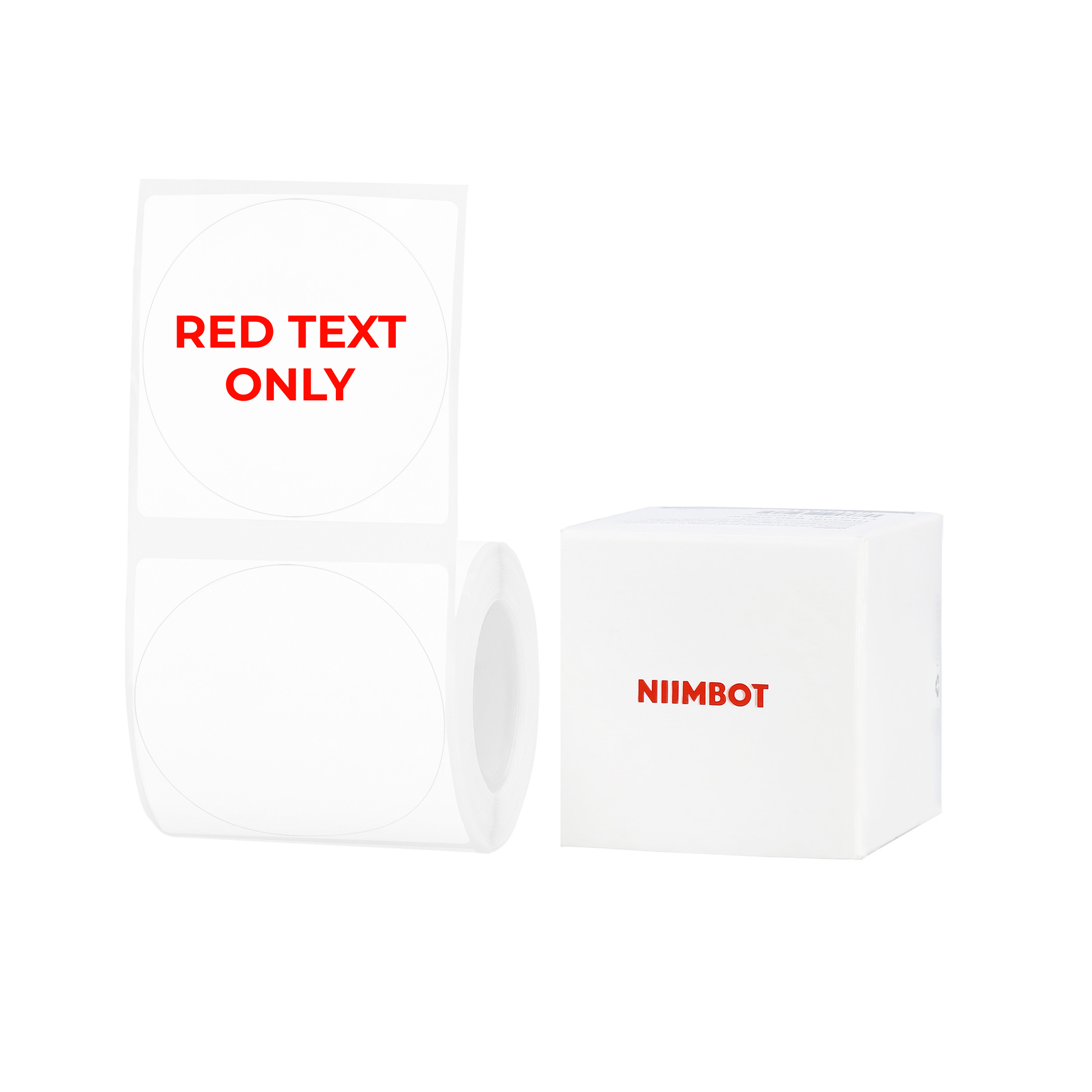 NB658 - NIIMBOT - B1 / B21 / B3S / B4 - T50X50 - 145 ETICHETTE PER ROTOLO - BIANCO - SOLO TESTO ROSSO - ROTONDO