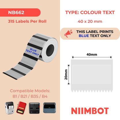 NIIMBOT - B Range - 40x20mm - Transparent Blue Text Only - 315 Labels