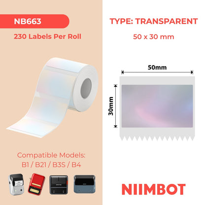 NIIMBOT - B Range - 50x30mm - Colorful Blue Transparent - 230 Labels