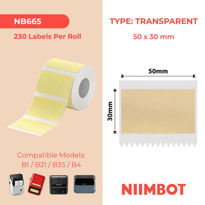 NB665 - NIIMBOT - B1 / B21 / B3S / B4 - TT50X30 - 230 ÉTIQUETTES PAR ROULEAU - TRANSPARENT DORÉ - RECTANGULAIRE