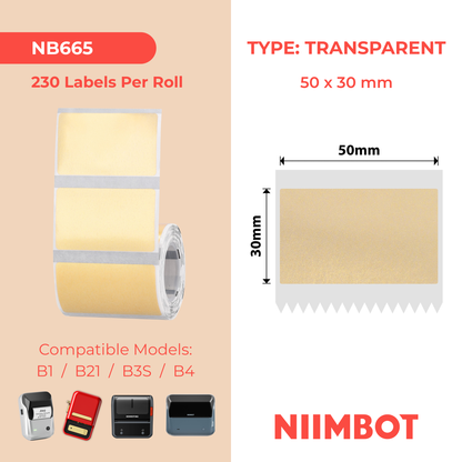 NB665 - NIIMBOT - B1 / B21 / B3S / B4 - 50X30MM - 230 GOLD TRANSPARENT LABELS