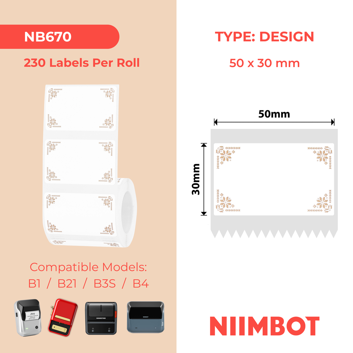NIIMBOT - B Range - 50x30mm - Border - 230 Labels