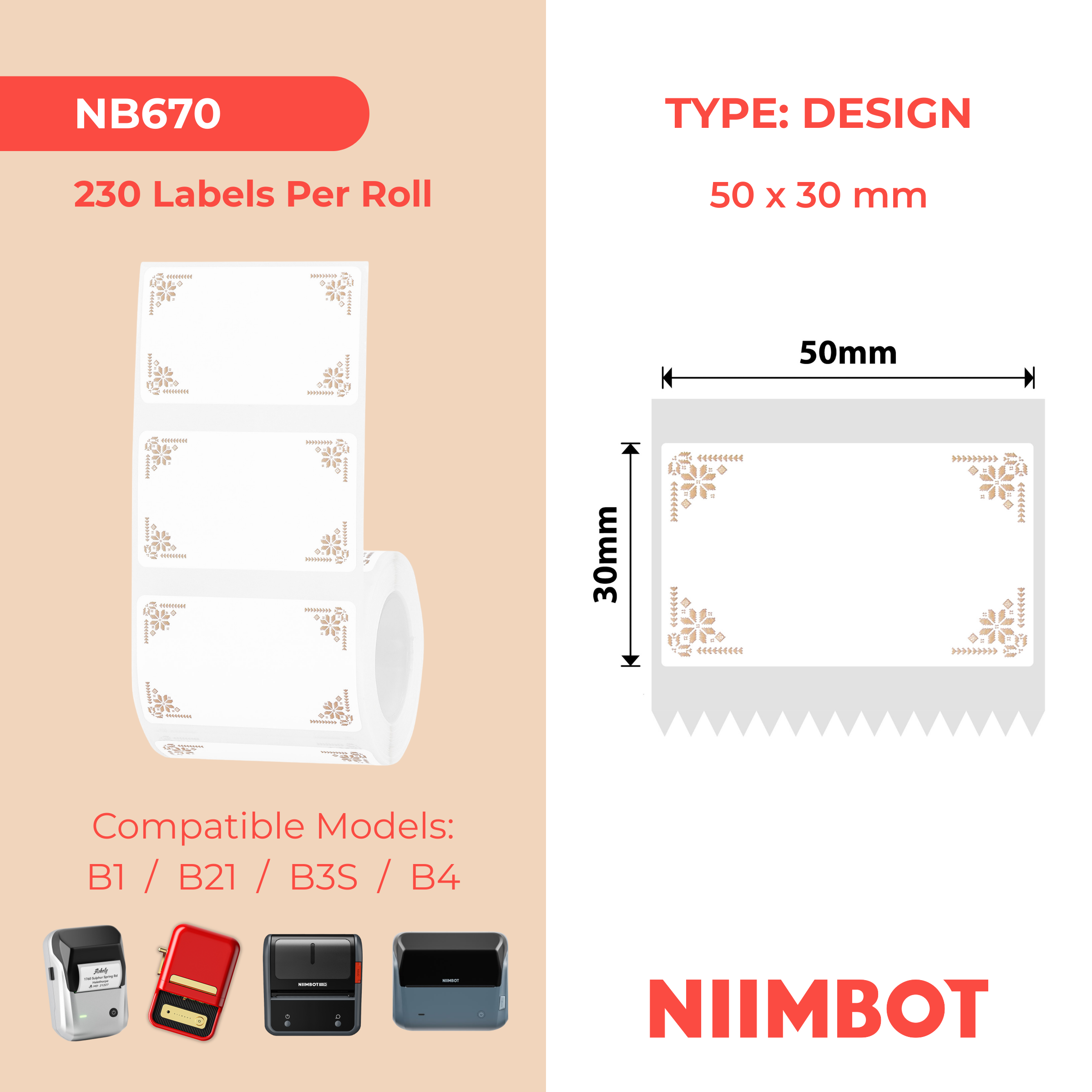 NB670 - NIIMBOT - B1 / B21 / B3S / B4 - 50X30MM - 230 BORDER LABELS