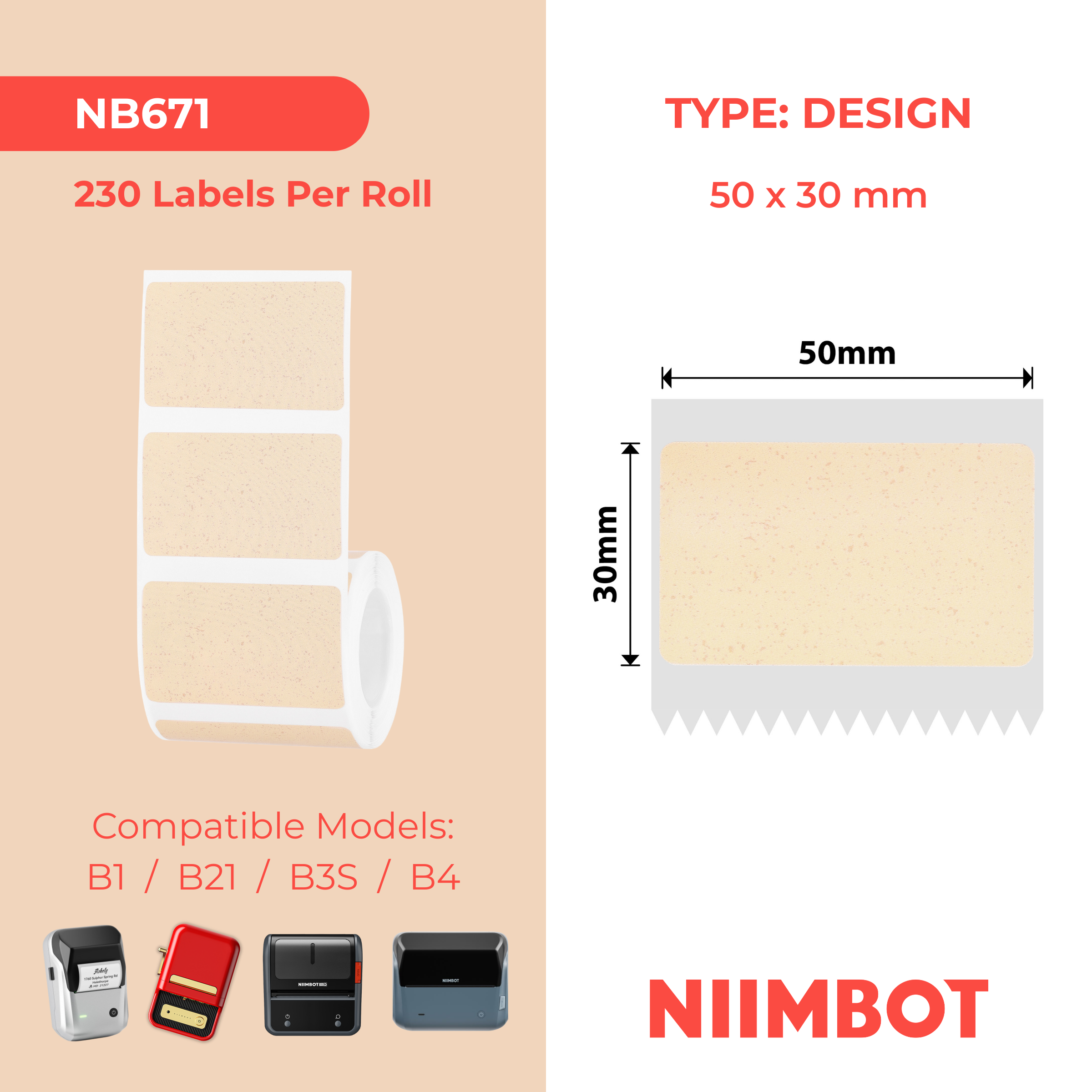 NB671 - NIIMBOT - B1 / B21 / B3S / B4 - T50X30 - 230 ETICHETTE - KRAFT BEIGE CHIARO