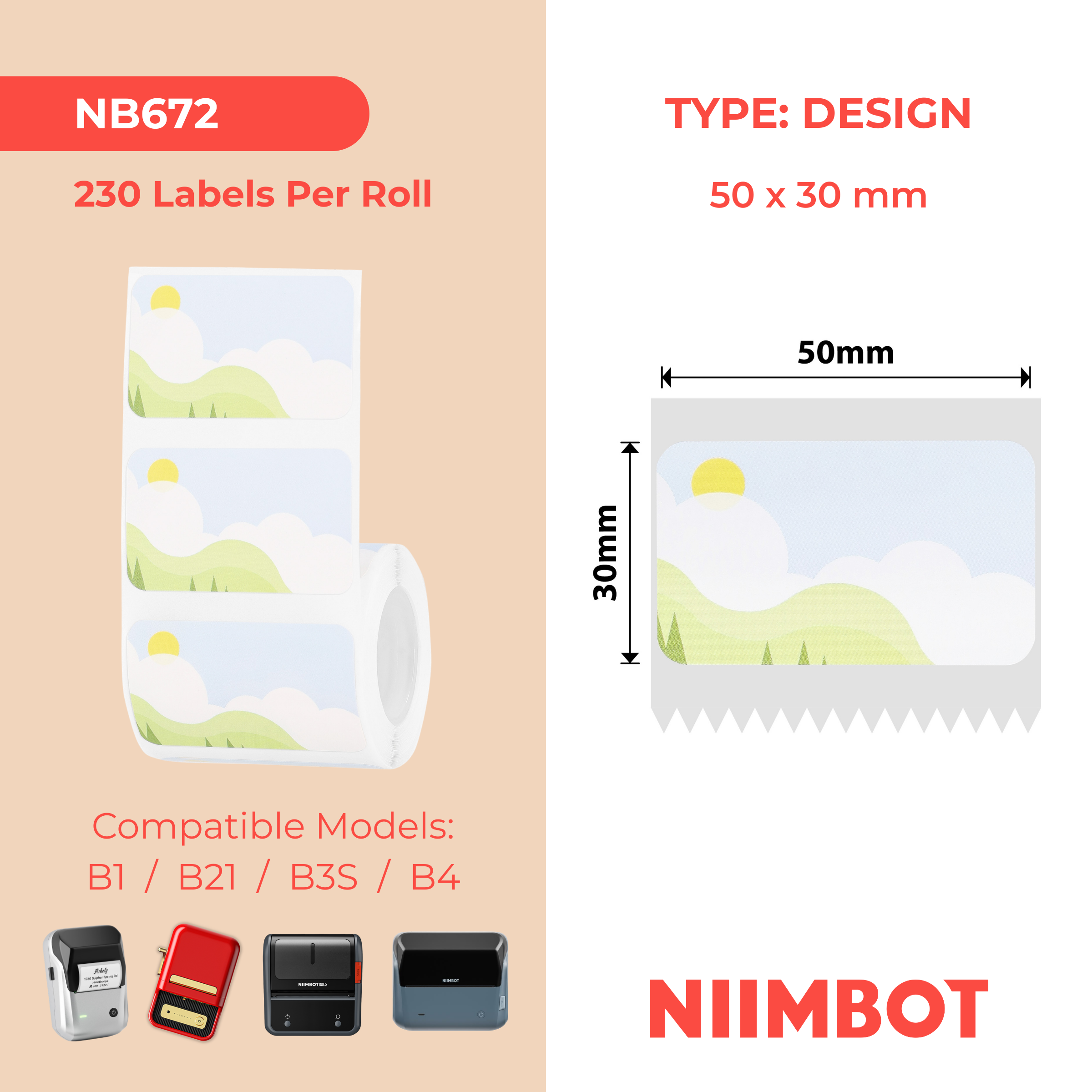 NB672 - NIIMBOT - B1 / B21 / B3S / B4 - 50X30MM - 230 SPRING SCENE LABELS