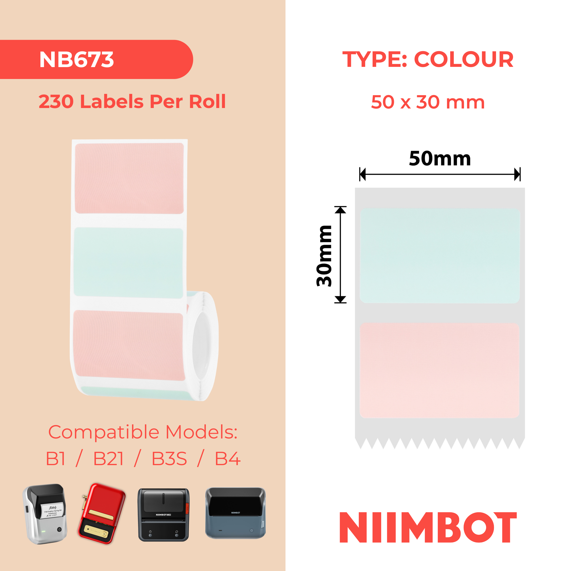 NB673 - NIIMBOT - B1 / B21 / B3S / B4 - T50X30 - 230 ETICHETTE - OMBRA DI FIORE