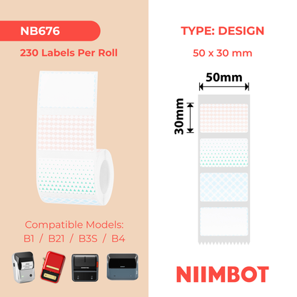 NB676 - NIIMBOT - B1 / B21 / B3S / B4 - T50X30 - 230 ÉTIQUETTES - QUATRE - FOND COULEUR