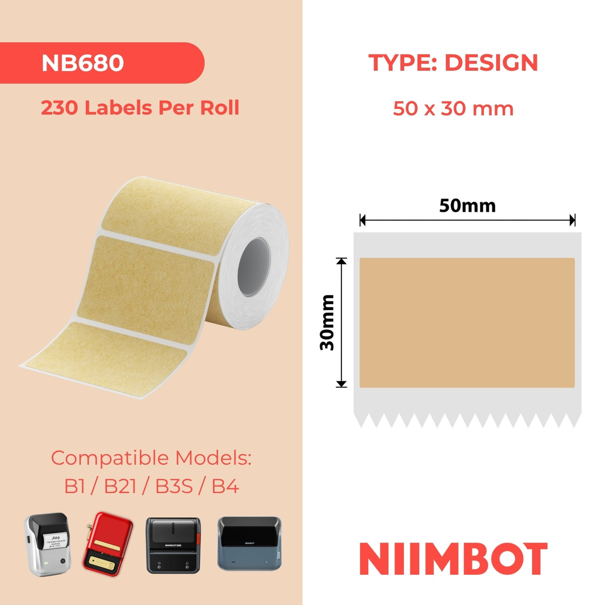 NIIMBOT - B Range - 50x30mm - Hardwood - 230 Labels