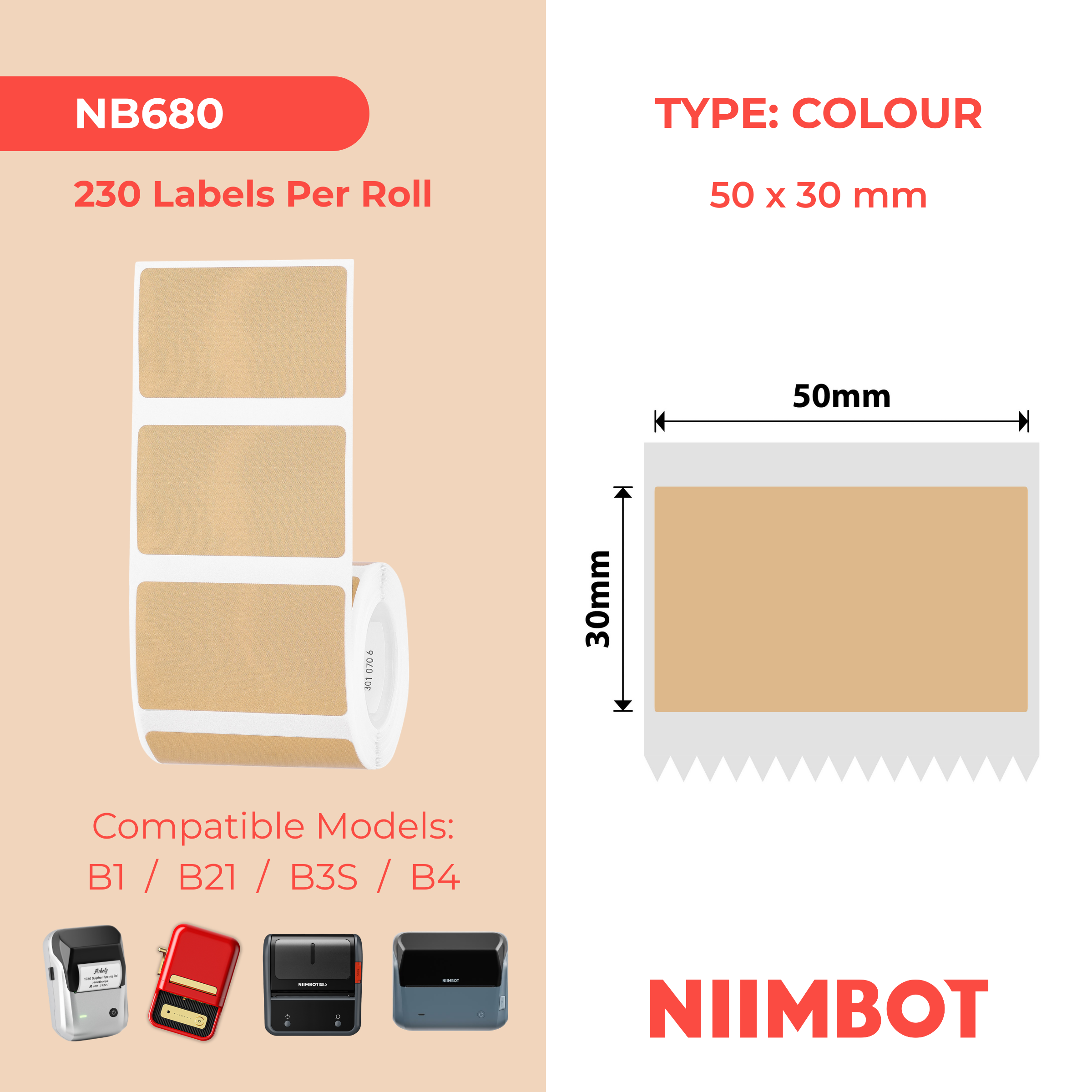 NB680 - NIIMBOT - B1 / B21 / B3S / B4 - T50X30 - 230 ETICHETTE - LEGNO DURO