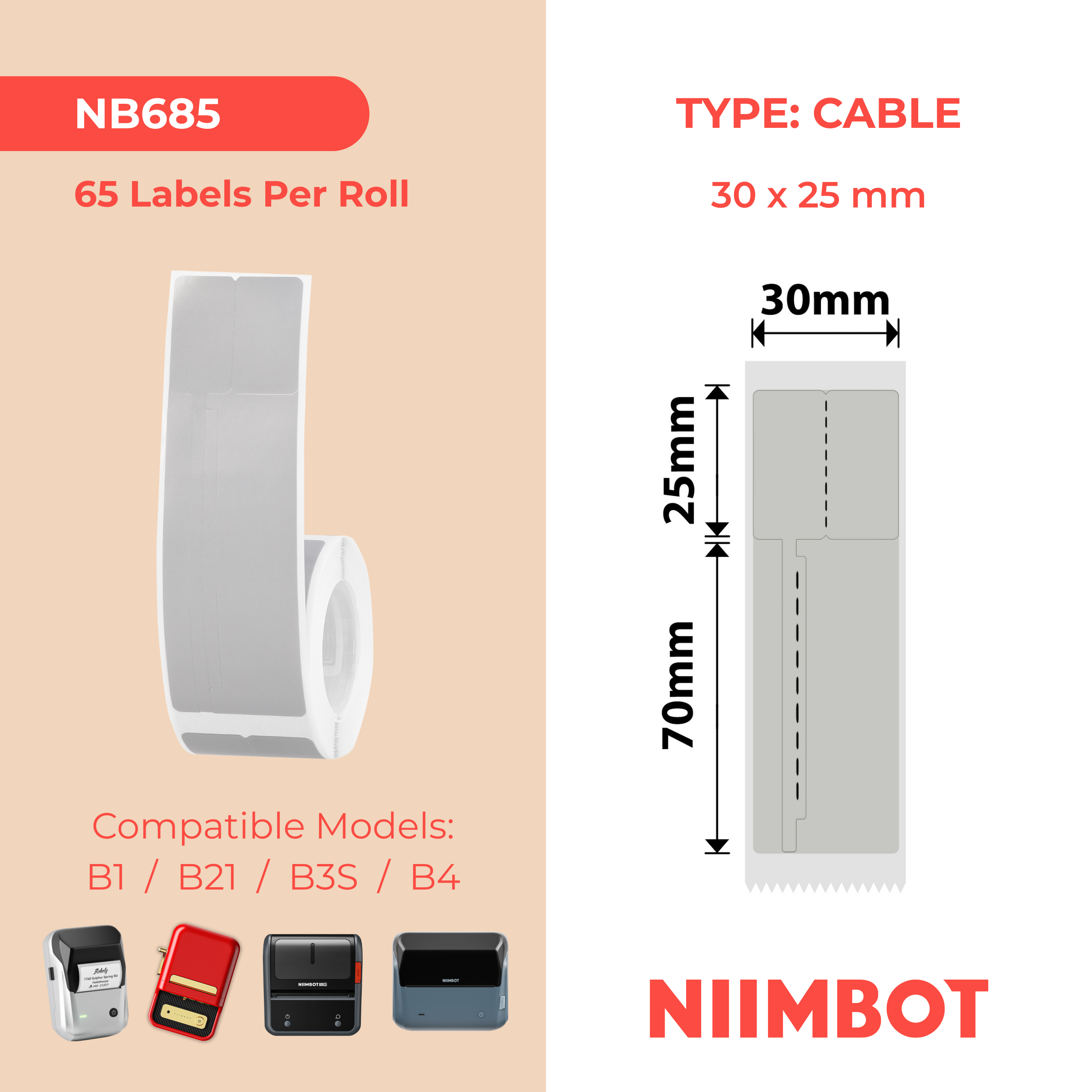 NB685 - NIIMBOT - B1 / B21 / B3S / B4 - 30X95MM - 65 GREY BRACELET/ JEWELLERY VOID LABELS