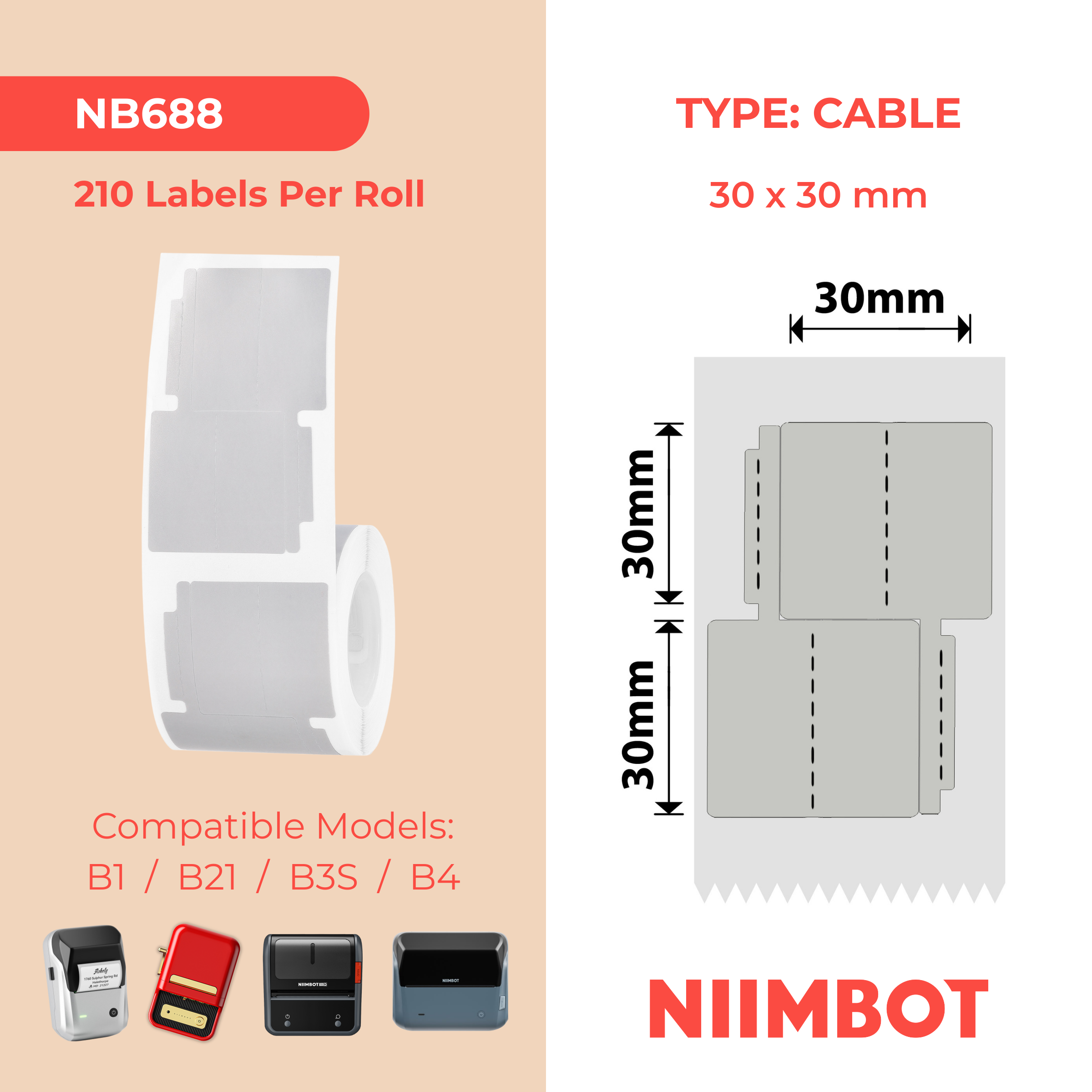 NB688 - NIIMBOT - B1 / B21 / B3S / B4 - 30X60MM/2L - 210 SILVER GREY DOUBLE ROW JEWELLERY VOID LABELS
