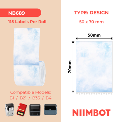 NB689 - NIIMBOT - B1 / B21 / B3S / B4 - T50X70 - 115 ETICHETTE - SCRITTE BLU E CARTA NELLE TONIERE DEL BLU