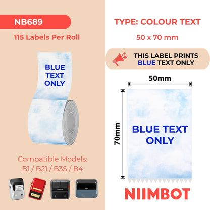 NIIMBOT - B Range - 50x70mm - Blue Text Stationary Pattern - 115 Labels
