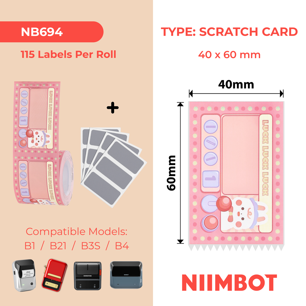 NB694 - NIIMBOT - B1 / B21 / B3S / B4 - TP40X60 - 115 ÉTIQUETTES - SHAKER