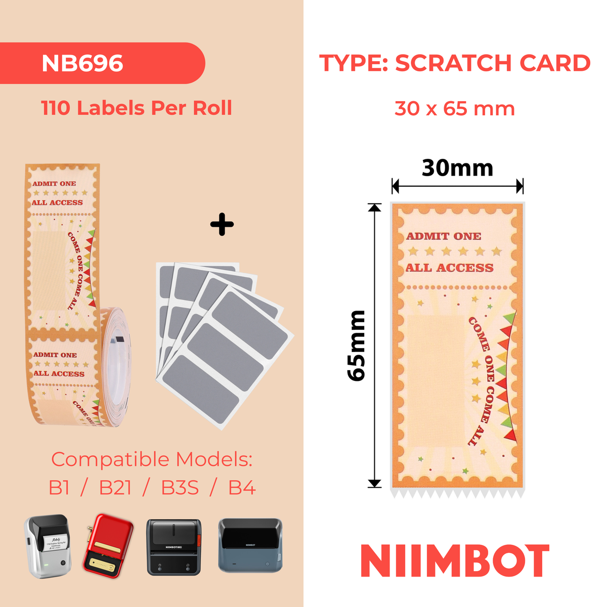 NB696 - NIIMBOT - B1 / B21 / B3S / B4 - TP30X65 - 110 ÉTIQUETTES - CARTES PORTE-BONHEUR