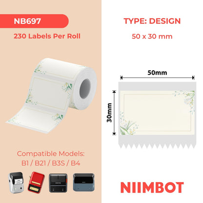 NIIMBOT - B Range - 50x30mm - Plain Paper With Flowers - 230 Labels