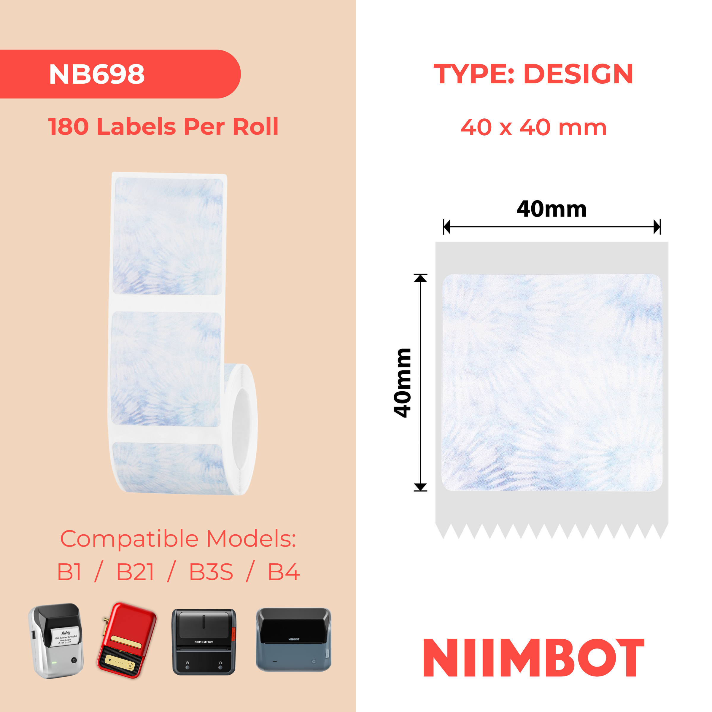 NB698 - NIIMBOT - T40*40MM - 180 ETICHETTE - QUADERNO BLU CON LETTERE BLU