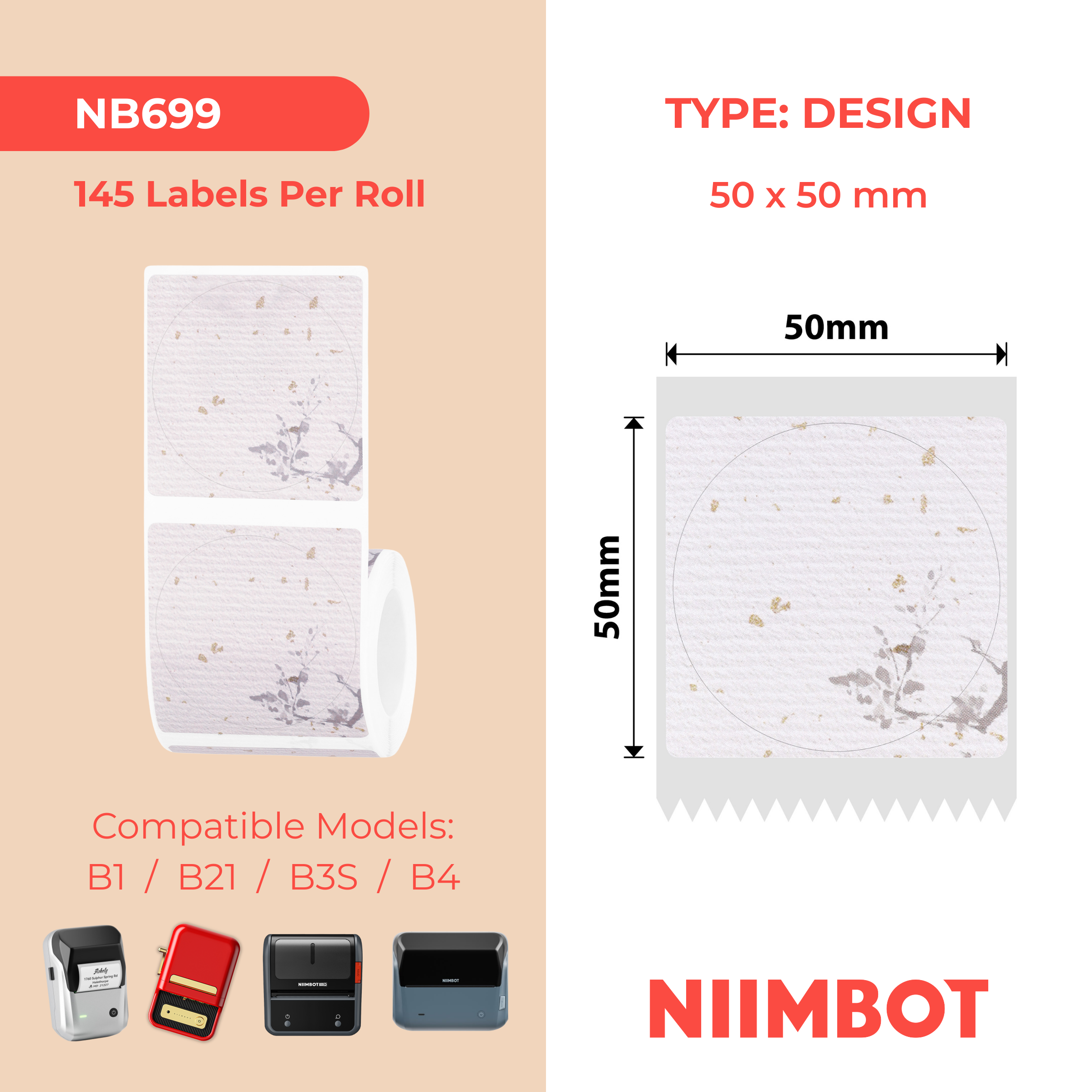 NB699 - NIIMBOT - B1 / B21 / B3S / B4 - 50X50MM - 145 FLOWER AND WINE POT LABELS