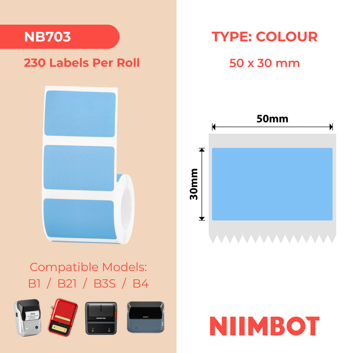 NIIMBOT - B Range - 50x30mm - Blue - 230 Labels