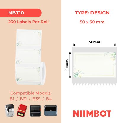 NB710 - NIIMBOT - B1 / B21 / B3S / B4 - 50X30MM - 230 PLAIN FLORAL PRINT LABELS