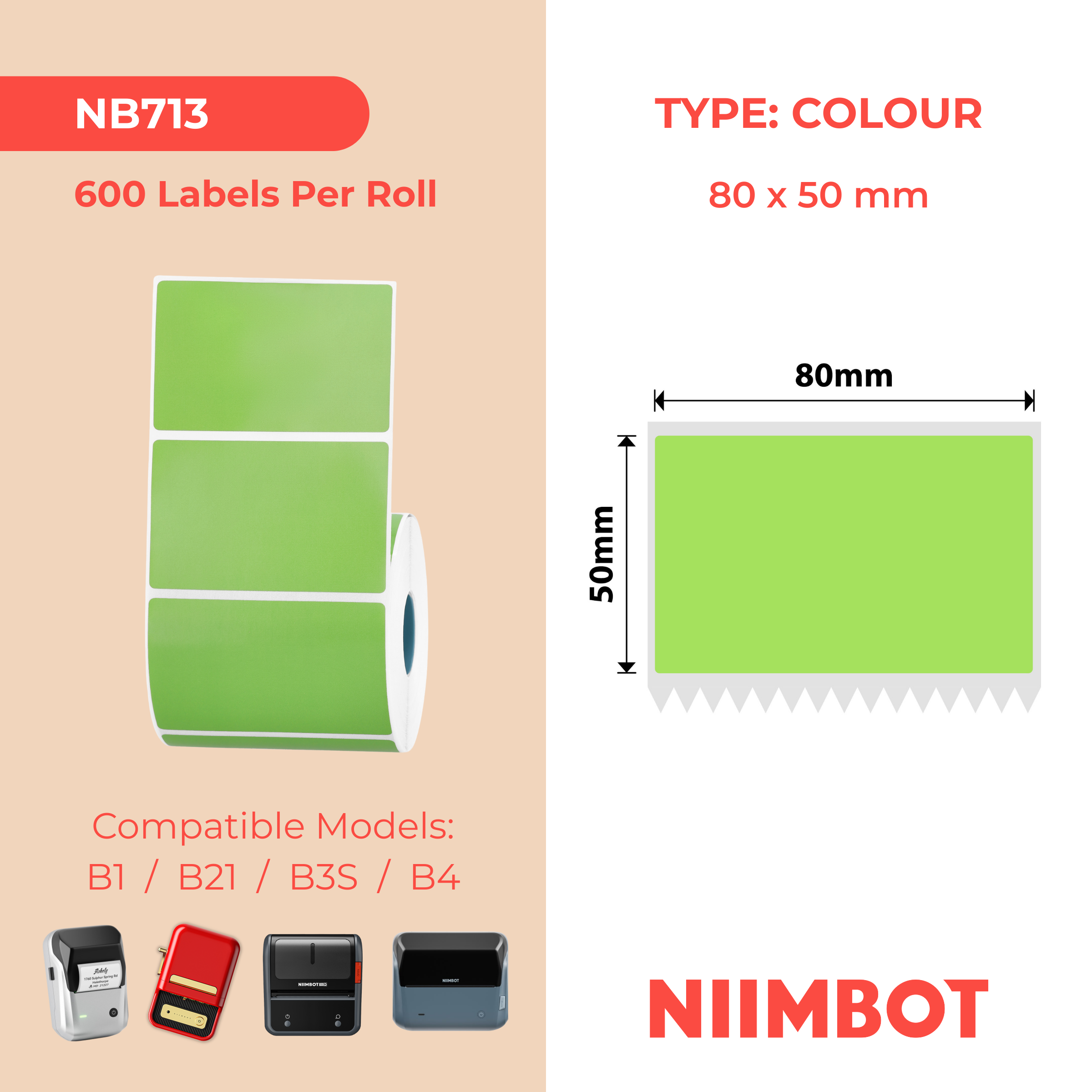 NB713 - NIIMBOT - T80*50MM - 600 ETICHETTE - VERDE