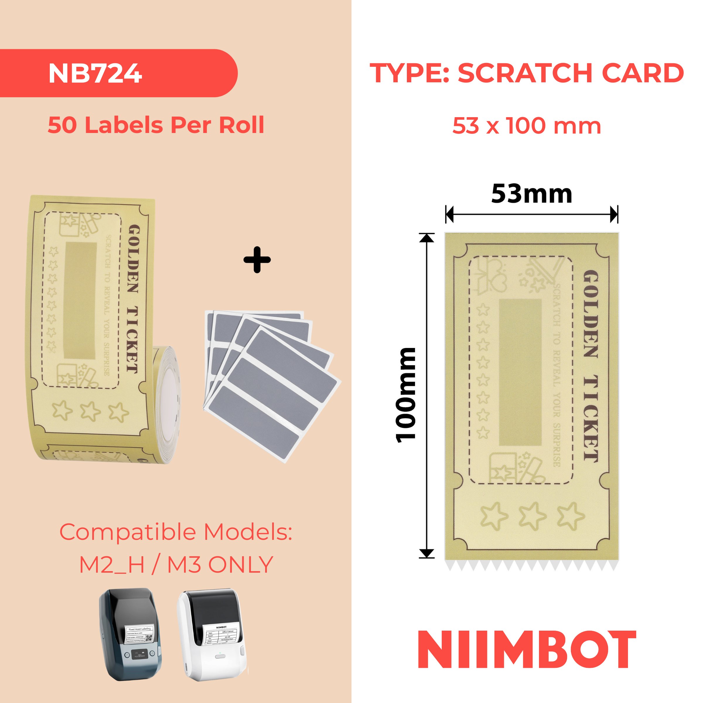 NB724 - NIIMBOT - CP53*100MM - 50 CARTE GRATTA E VINCI - GLD