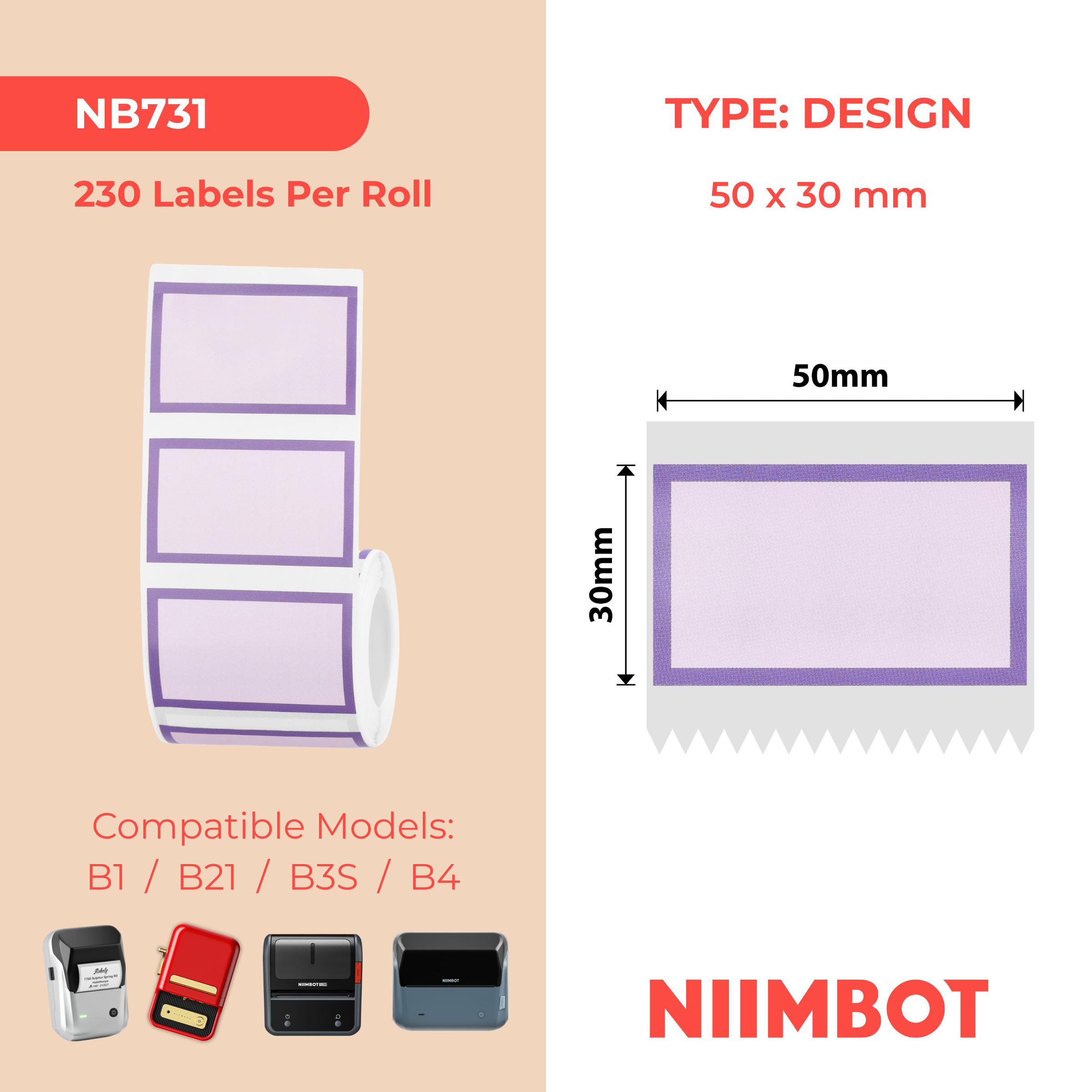 NB731 - NIIMBOT - T50*30MM - 230 ETICHETTE - BORDO VIOLA