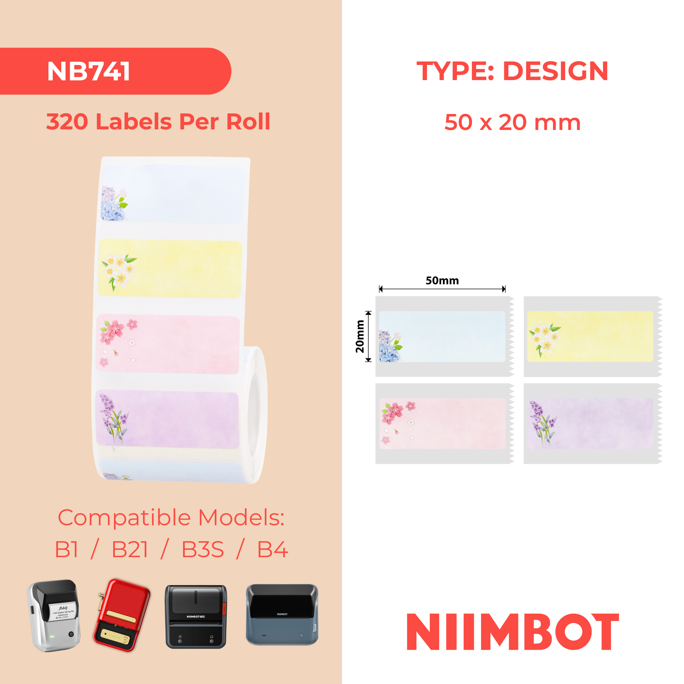 NB741 - NIIMBOT - B1 / B21 / B3S / B4 - 50X20MM - 320 LIKE A FLOWER SEASON LABELS