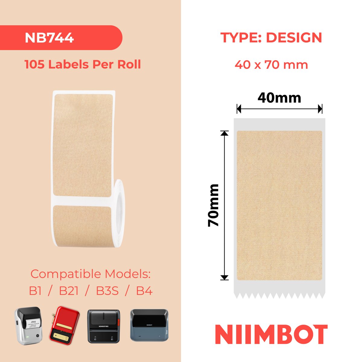 NIIMBOT - B Range - 40x70mm - Kraft - 105 Labels