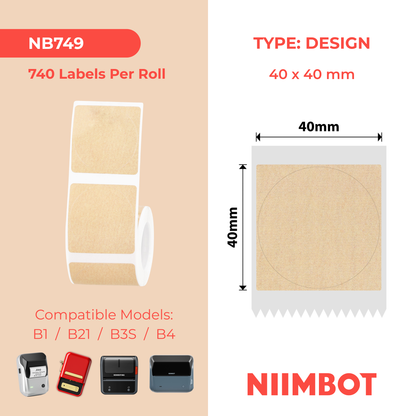NB749 - NIIMBOT - B1 / B21 / B3S / B4 - 40X40MM - 180 KRAFT ROUND LABELS