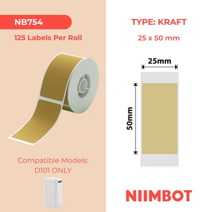 NIIMBOT - D101 Only - 25x50mm - Kraft - 125 Labels