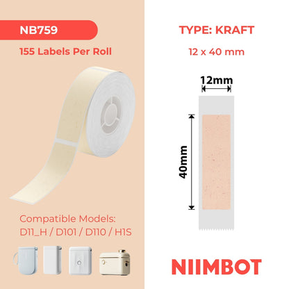 NIIMBOT - D Range - 12x40mm - Kraft - 155 Labels