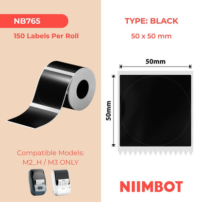 NIIMBOT - M Range - 50x50mm - Black Round - 150 Labels