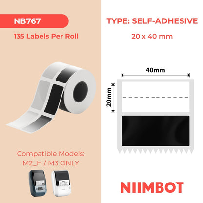 NIIMBOT - M Range - 20x40mm+25.25 - Black Self-Adhesive - 135 Labels