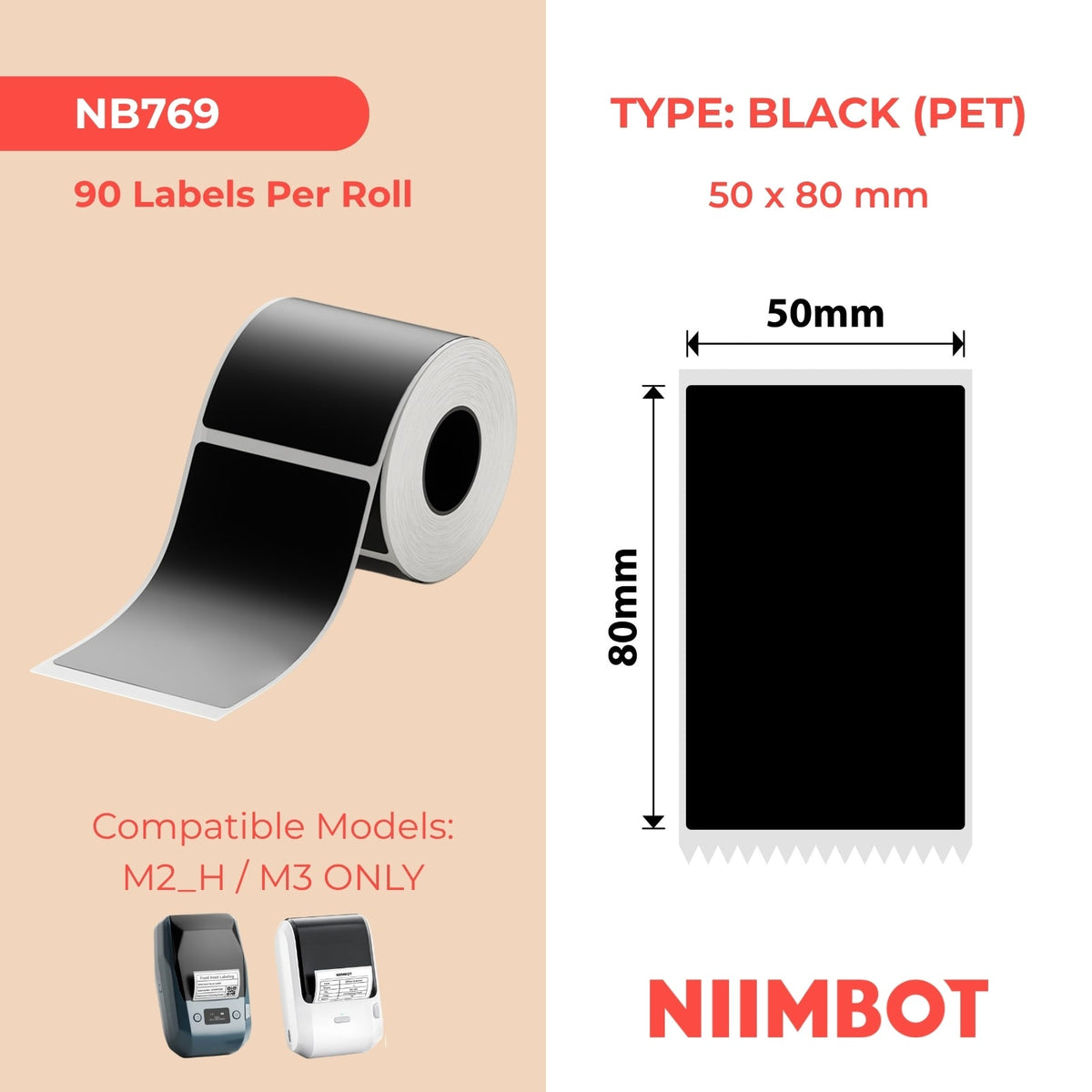 NIIMBOT - M Range - 50x80mm - Black - 90 Labels