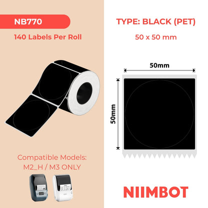 NIIMBOT - M Range - 50x50mm - Matte Black Round - 140 Labels