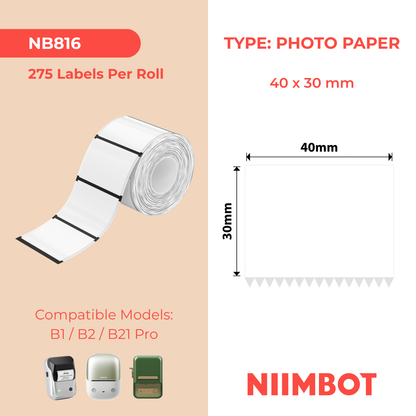NIIMBOT - B Pro Range - 40x30mm - White - Greyscale - Photo Paper - 275 Labels