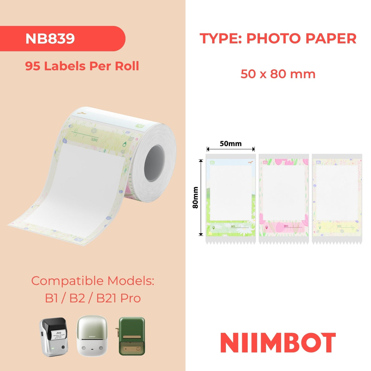 NIIMBOT - B Pro Range - 50x80mm - Greyscale Photo Paper Impression - Garden - 95 Labels