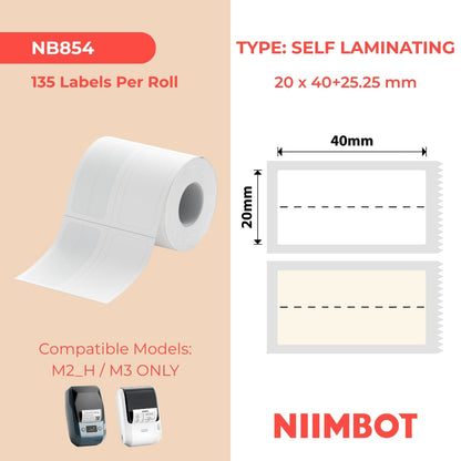 NIIMBOT - M Range - 20x40+25.25mm - White Self Laminating - 135 Labels
