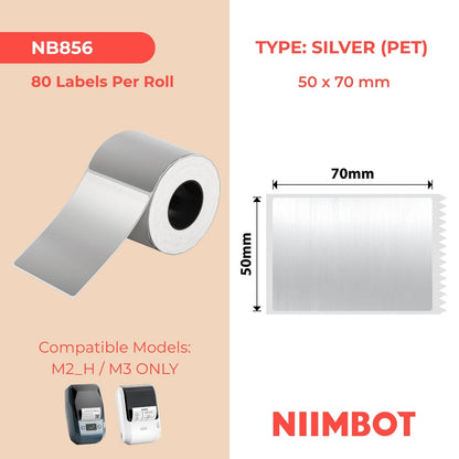 NIIMBOT - M Range - 50x70mm - Brushed Silver - 80 Labels