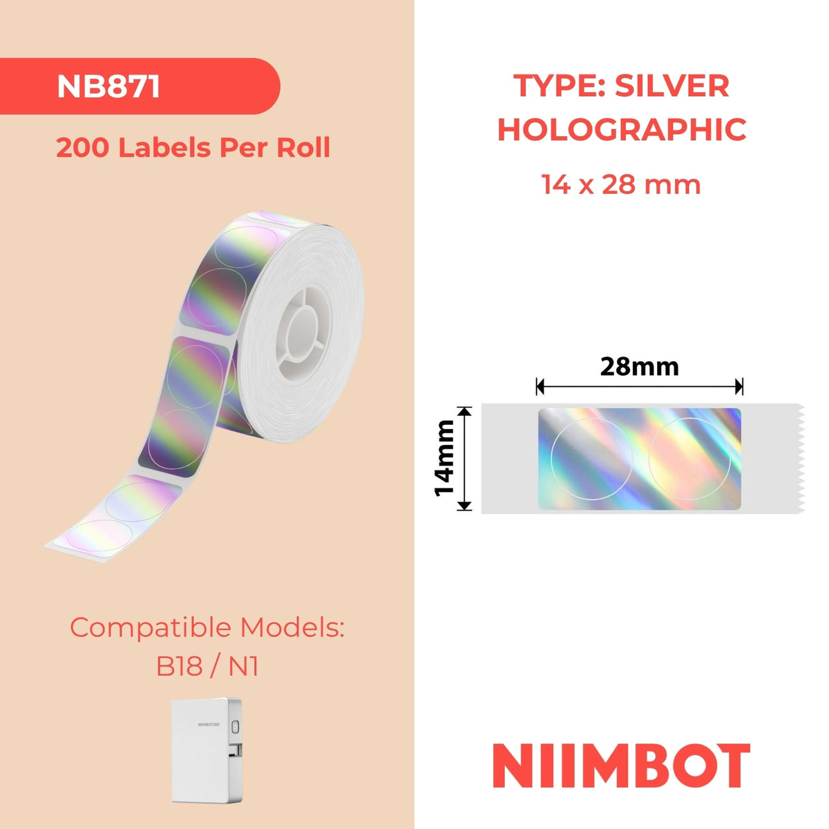 NIIMBOT - N1 - 14x28mm - Silver Round Laser - 200 Labels
