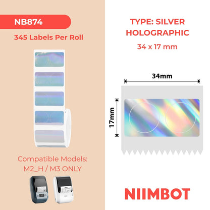 NIIMBOT - M Range - 34x17mm - Silver Laser Holographic Double Row - 345 Labels