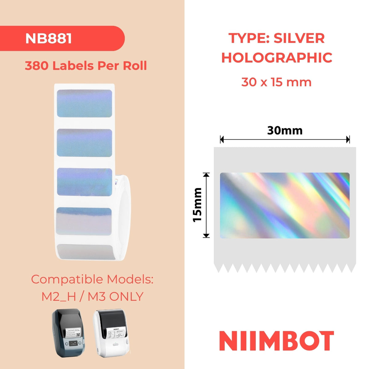 NIIMBOT - M Range - 30x15mm - Silver Laser - 380 Labels