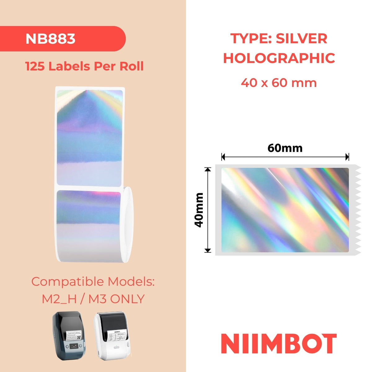 NIIMBOT - M Range - 40x60mm - Silver Laser - 125 Labels