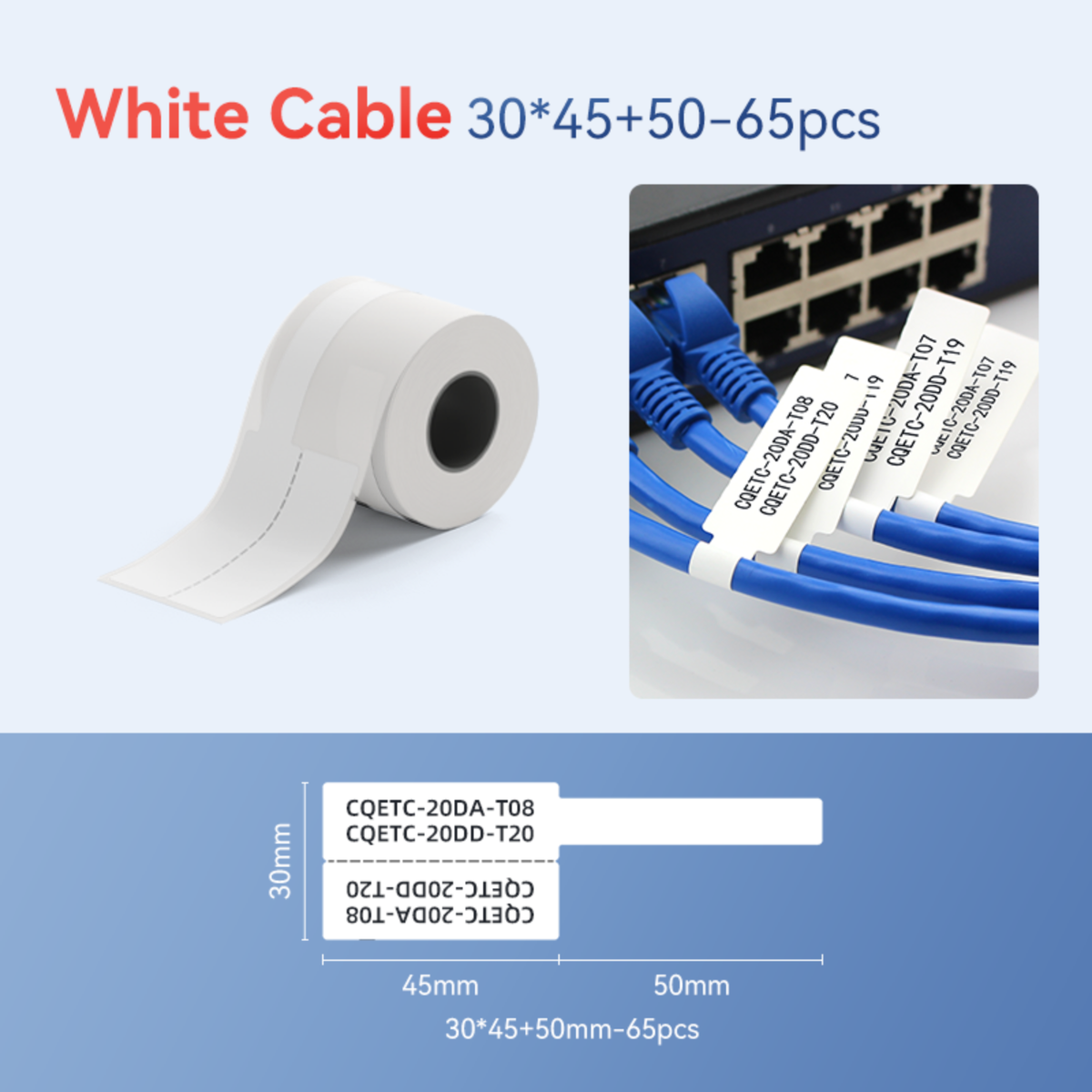NIIMBOT - M Range - 30x45+50mm - White Cable - 65 Labels