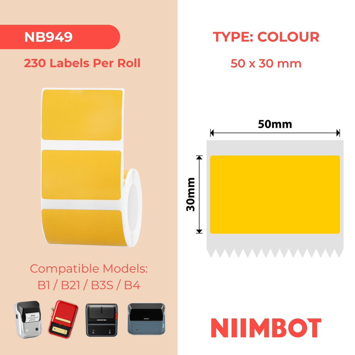 NIIMBOT - B Range - 50x30mm - Orange - 230 Labels