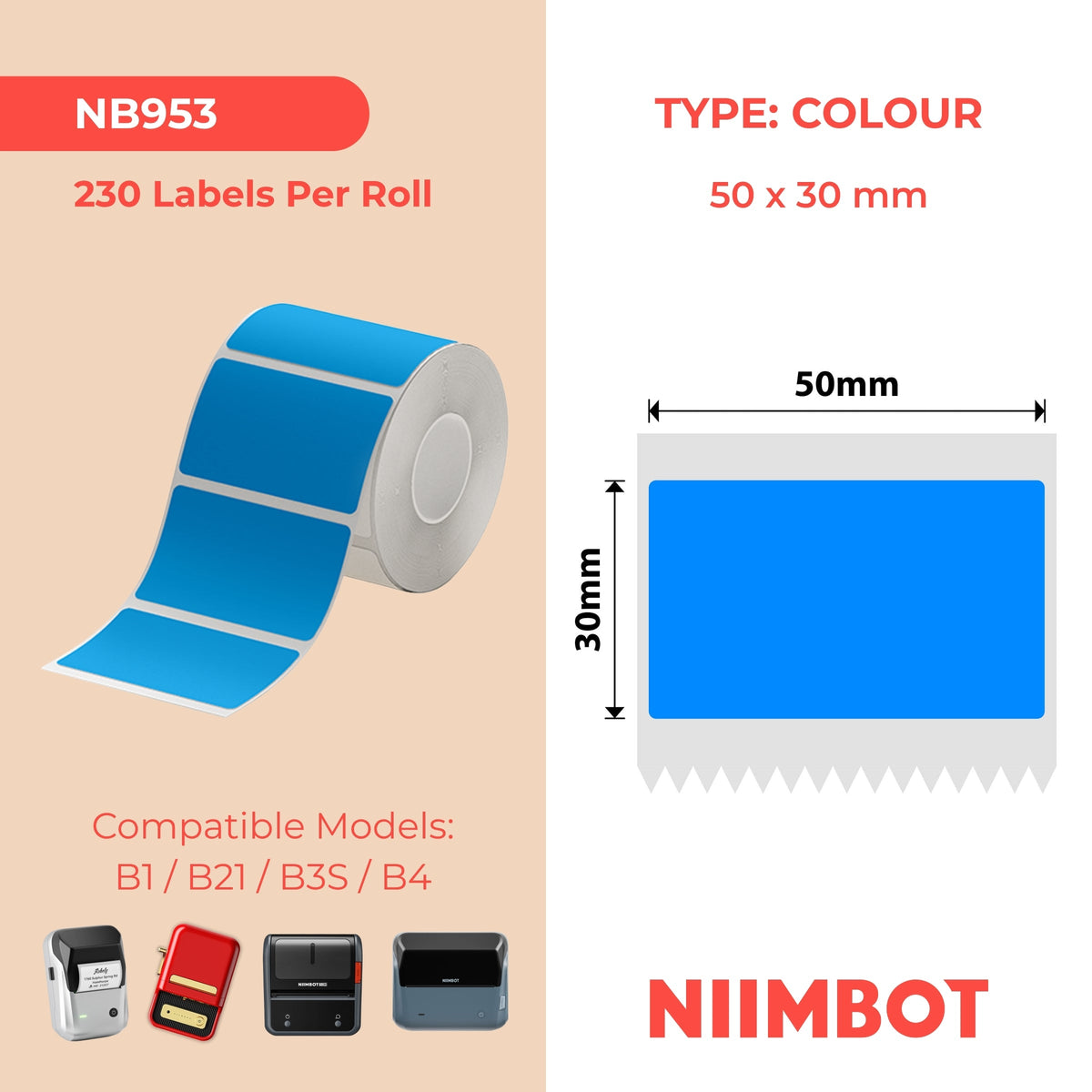 NIIMBOT - B Range - 50x30mm - Dodger Blue - 230 Labels