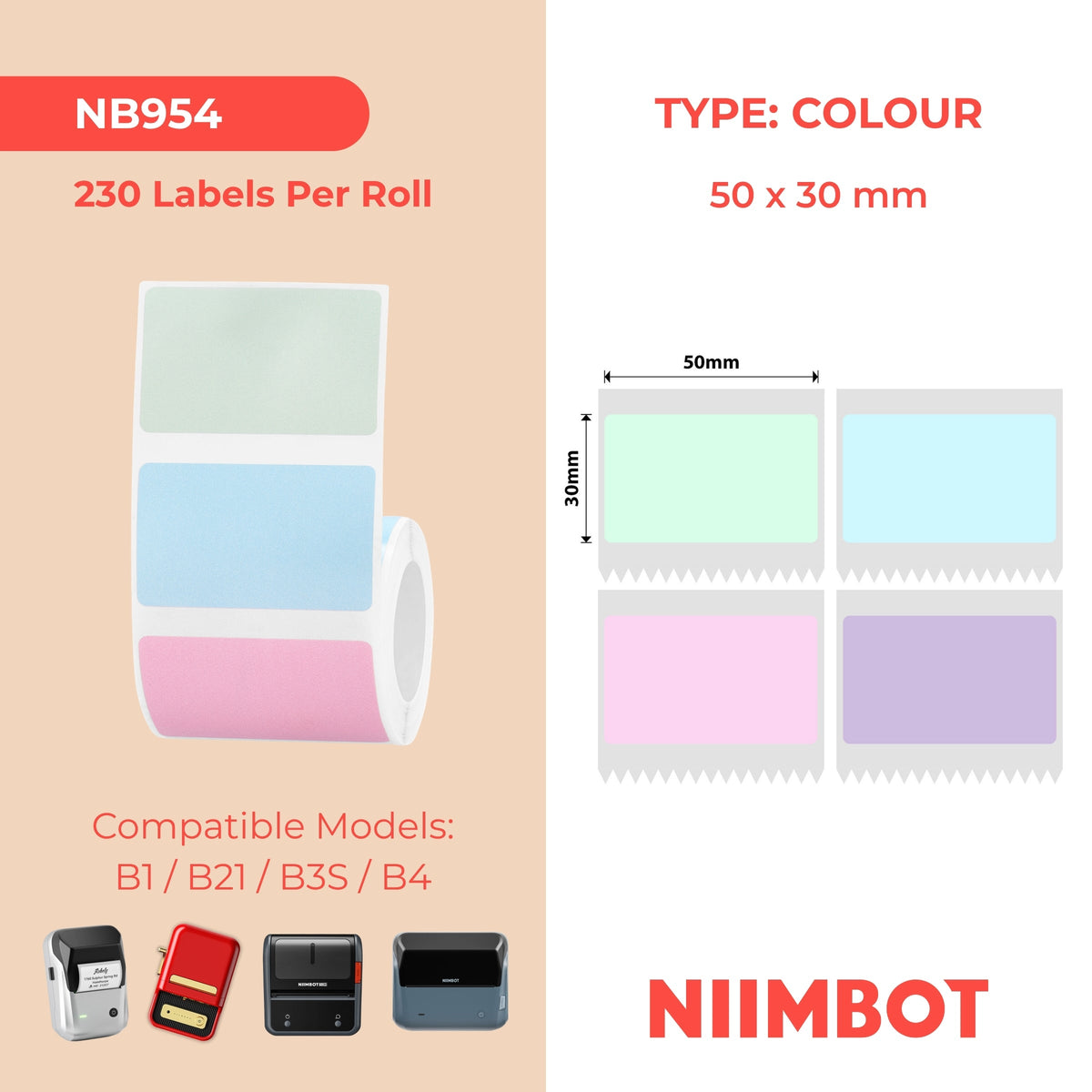 NIIMBOT - B Range - 50x30mm - Macaron - 230 Labels